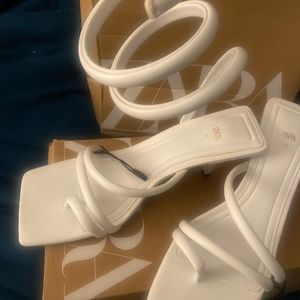 Zara NWT and Box white spiral sandals.